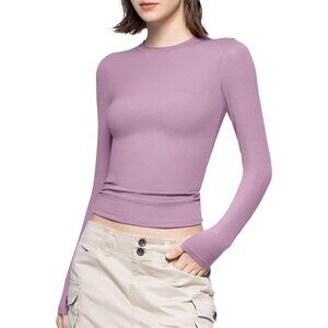 Women's Mauve Long Sleeve T Shirts Crew Neck Slim Fit Sexy Collection